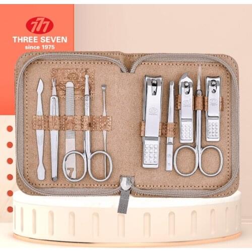 THREE SEVEN/777 Nail Clippers Manicure Set Cuticle Pusher/ Eyebrow clip /Earpick 10 in 1 Pedicure Care Nail Art Tools