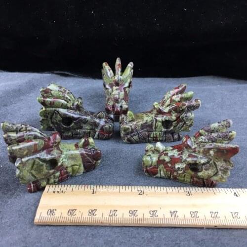 Natural dragon blood jasper hand carved dragon skull quartz crystal healing 1pcs