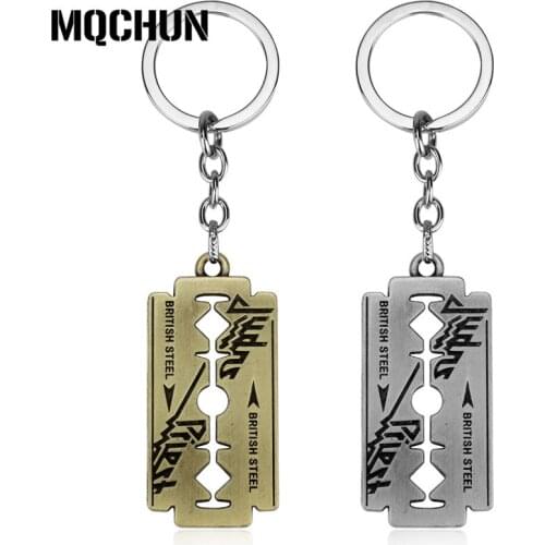 New FashionMens Jewelry Razor Blade Keychain Pendants Metal Alloy Trendy Link Chain Keyrings for Women Men Jewelry Gift -50