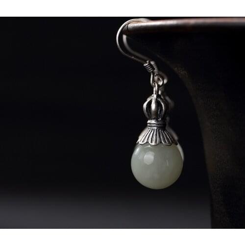 2018 New Earings Fashion Jewelry Pure Inlaid Hetian Jade Bead Dorje Is Restoring Ancient Ways Ms High-grade Eardrop Wholesale