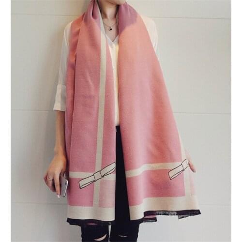 Autumn and winter ladies warm thick cashmere scarf Elegant bow print long shawl Pashmina