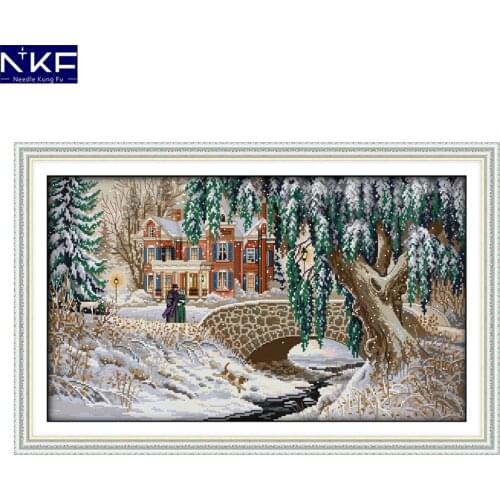 NKF Snow-covered Landscape Chinese Cross Stitch Pattern Needlework Embroidery Counted Cross Stitch Painting for Home Decor