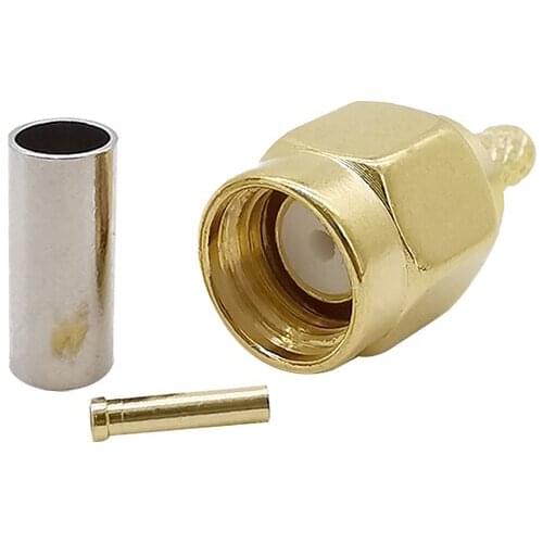 RP SMA Male Crimp Connector RP SMA Plug Solder Coaxial Wire Connectors Adapter for RG58 RG142 RG400 LMR195 Cable