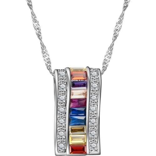 Seanlov Colar Geometric Necklaces & Pendants White Gold Color Women Necklace With Colorful CZ Stones Charming New Jewellery