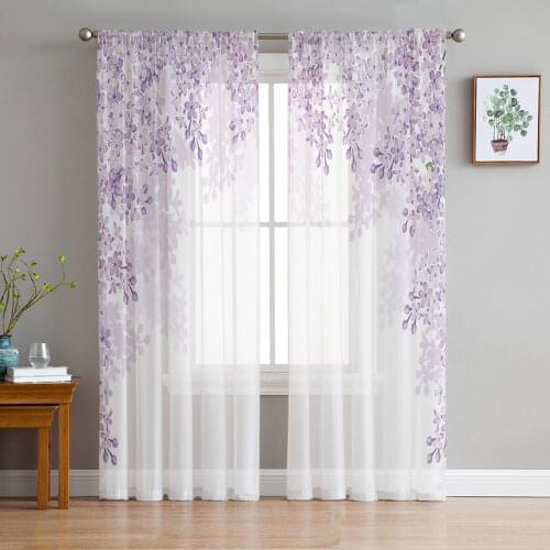 Youth Bedroom Sheer Curtains Wisteria Flower Art Dreamy Kitchen Study Curtains Living Room Holiday Decor Tulle Curtains