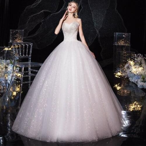 Robe De Mariee 2020 Noble Sexy Strapless Wedding Dress Bling Bling Sequin Appliques Wedding Gowns Plus Size Bride Dress Vestidos