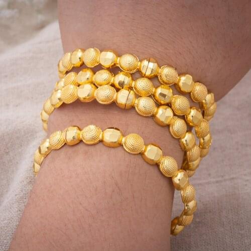 4pcs/set 24K Gold Color Bead Dubai Wedding Bangles For Women Girls Nigeria African Bracelets Wedding Jewelry Party Gifts