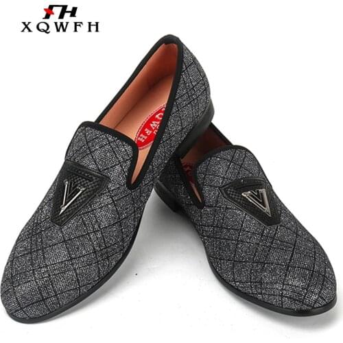 Luxury Fashion Black Men Shoes Big Size Gingham Slip On Mens Loafers Large Sizes Male Slippers Flats