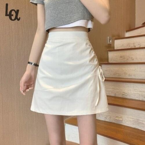 Luck A Korean Kawaii Sexy Party Skirts Women Chic Street Solid Slim Mini Skirts High-waisted Wrinkle Light Skirts Summer 2021