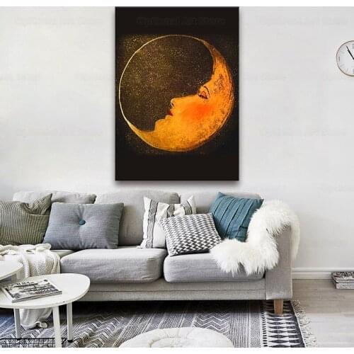 Oteria La Luna Vintage Poster Canvas Painting Crescent Moon Wall Art Picture Antique Moon Face Prints Living Room Home Decor