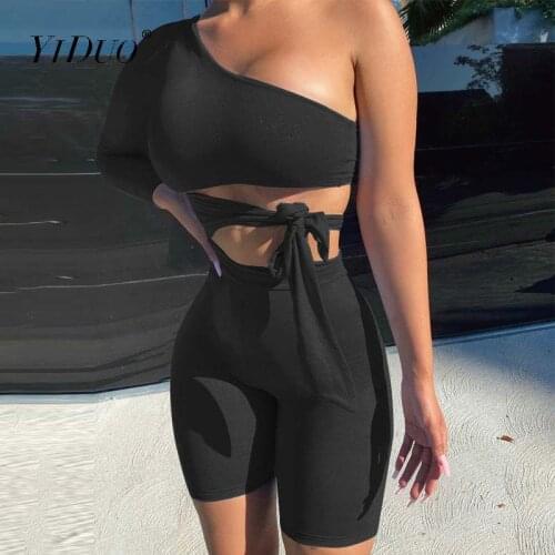 YiDuo 2020 One Shoulder Cut Out Bandage Sexy Playsuit Autumn Winter Women Fashion Bodycon Romper Club Body Jumpsuit Long Sleeve