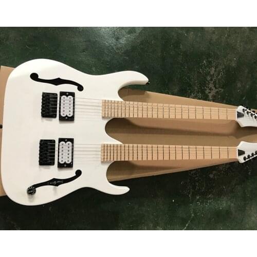 Factory Custom 6+6 Strings White body Double Neck Electric Guitar Black hardware,Semi hollow body,Provide customized service