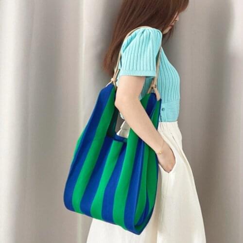 Green Contrast Checkered Knitted Single Shoulder Handbag Woven Bag Single Shoulder Underarm Bag Wrist Bags
