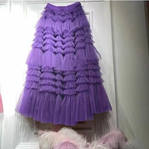 Purple Long Tulle Skirts Ankle Length jupe femme Long Tiered Tulle Women Skirts Birthday Custom made Multilayers Skirts Jupe