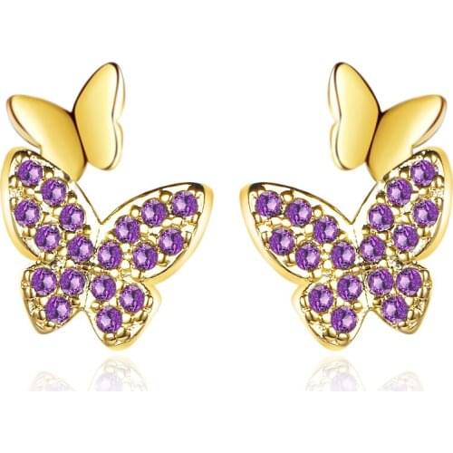 Two butterflies Bling Zircon Floral 925 Sterling Silver Stud Earrings For Women Elegant Dainty Jewelry Gift