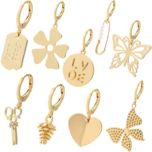 Butterfly Hoop Earrings for Women Fashion Earrings Heart Plant Animals Dangle Charms New Fashion Korean 2021 Ladies Copper