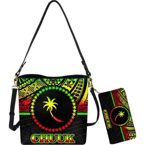 Noisydesigns Women 2pcs Set Shoulder Bag And Purse Hot Sales Chuuk Polynesian Tribal Printing Vintage Bucket Sac Messenger Bolsa