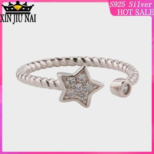 925 sterling silver stars High Quality pentagram Shine Angel Star Cubic Zirconia Open diamond rings for women gemstone ring
