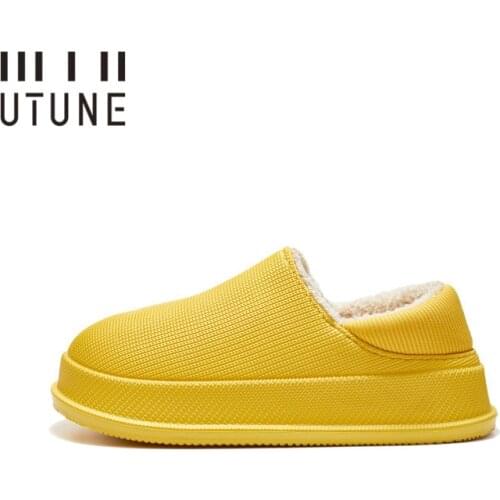 UTUNE Winter Women Waterproof Slippers Heel Covering Shoes Warm Women House Shoes Men Thick Sole Indoor Slippers EVA Anti-slip