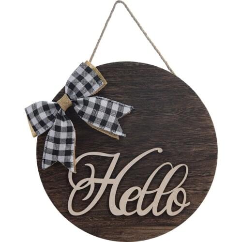 1PC Nordic Wooden Welcome Doorplate Hanging Bowknot Wreath Tag Farmhouse Wall Door Sign Pendant Home Decoration Wedding Supplies
