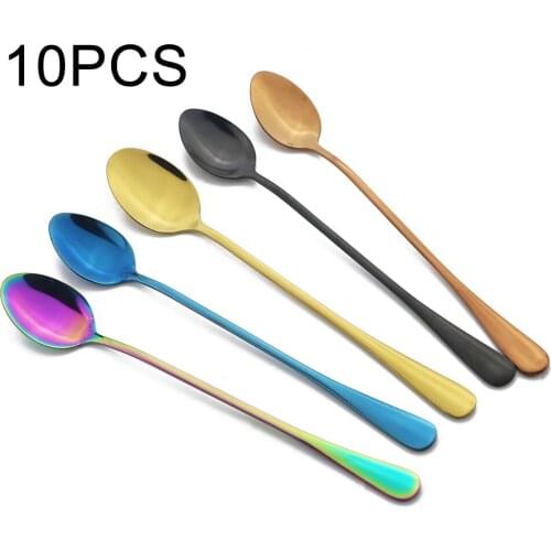 10Pcs Long Handle Tea Spoons Stainless Steel Coffee Spoon Juice Coffee Stirring Flatware Set Kitchen Hot Drinking Cutlery