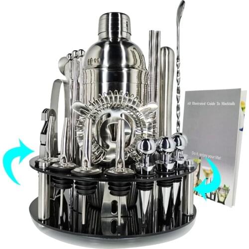 30 Piece Bar Cocktail Shaker Sets with Rotating Stand,stainless Steel Advanced Bartender Set As Best Gift Suitable for Family