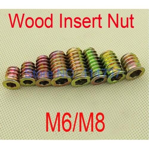 50pcs/lot M6/M8 Flanged Hex-Drive Threaded Insert nut for Wood screw furniture nut hardware