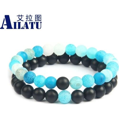 Ailatu New Couples Distance Sets Bracelets with 8mm Weathering Stone Beads Top Quality