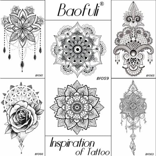 BAOFULI Women Sexy Henna Flowers Temporary Tattoo Stickers Black Water Transfer Fake Tatoos Body Art Neck Arms Mandala Tattoos