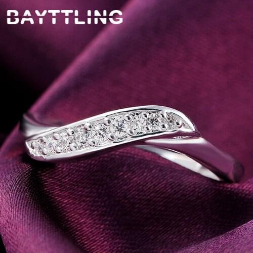 BAYTTLING 925 Sterling Silver CZ Zircon Twisted Leaf Ring For Woman Fashion Wedding Jewelry Party Gift