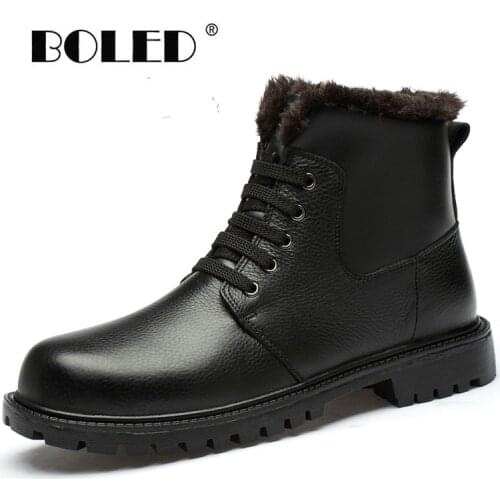 Plus Size Winter Shoes Men Pulsh Warm Natural Leather Comfortable Ankle Snow Boots Men Lace-up Outdoor Autumn Winter Boots Shoes