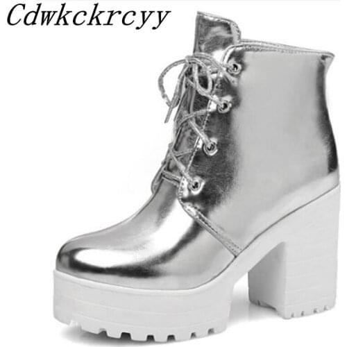 Women Boots Autumn and winter New style Martin boots Thick bottom High-heeled Women Boots Golden silvery Frenulum Short boots