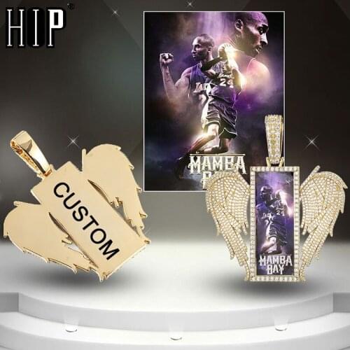 Hip Hop Wing Square Custom Photo Memory Iced Bling AAA Cubic Zircon Personalized Necklace & Pendant For Men Jewelry Solid Back