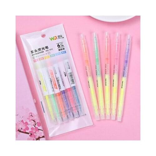 6Pcs/Set Double Head Fluorescent Highlighter Pen Markers Pastel Drawing Pen for Student School Office Supplies Cute Stationery