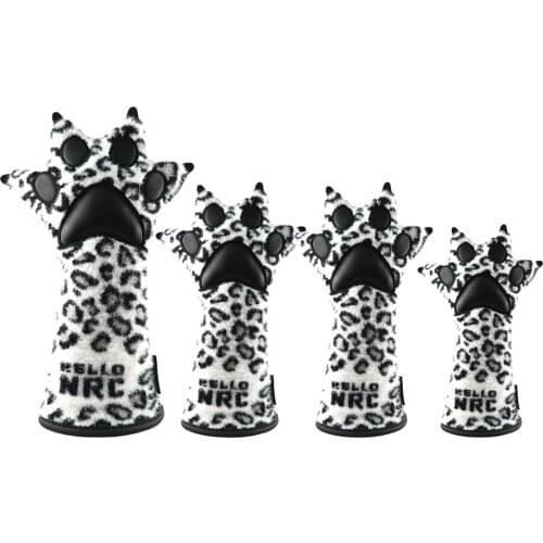 Golf Headcover For Driver Fairway Hybrid PU Leather Leopard Palm Cartoon Design Golf Wood Head Cover Number Tag Cover Protector