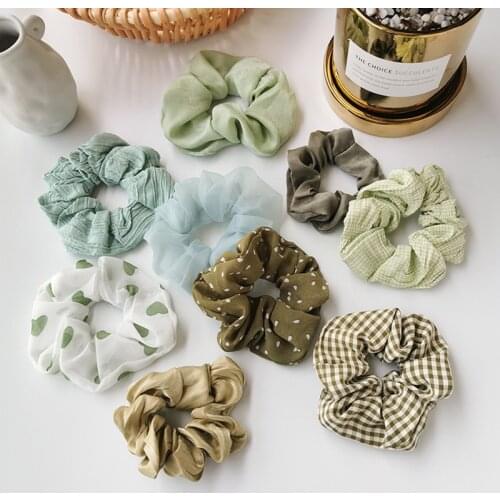 Classic Dark Green Plaid Wave Point Hair Scrunchies Girl Elastic Hair Bands Ponytail Holder Stretchy Scrunchie Rubber Hair Ties