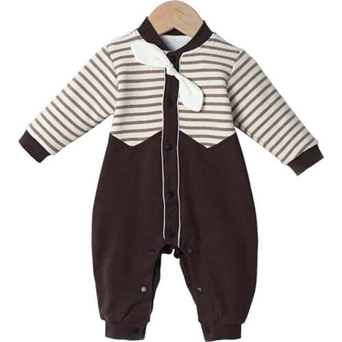 Fashion spring Autumn baby boys romper Cotton Long Sleeved clothes cotton stripe Gentleman bow outerwear