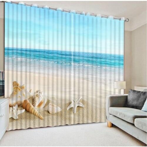 Fashion curtains for home custom curtains Beach Starfish Conch Wave Beautiful Photo Custom any size