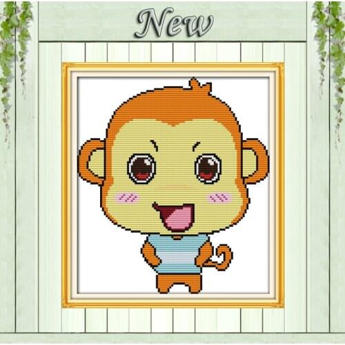 A stupid monkey cartoon counted pattern printed on canvas DMC 11CT 14CT kit Cross Stitch embroidery needlework Cross-Stitch Sets