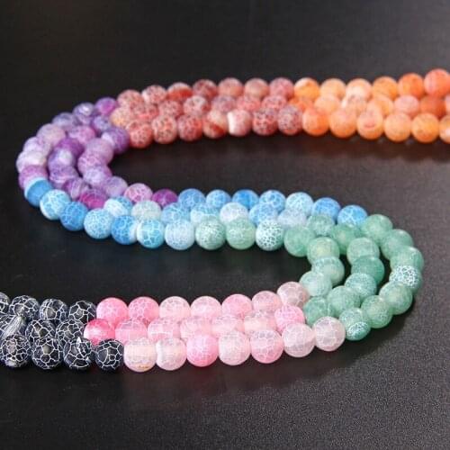 Natural Stone Multicolor Matte Frost Cracked Dream Fire Dragon Veins Agates Round Beads for DIY Handmade Healing Bracelet 15"