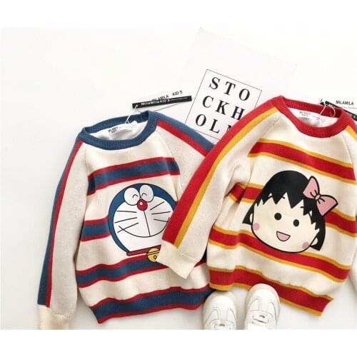 Tonytaobaby New Autumn and Winter Clothes for Boys and Girls Childrens Stripes Cartoon Pure Cotton Sweater