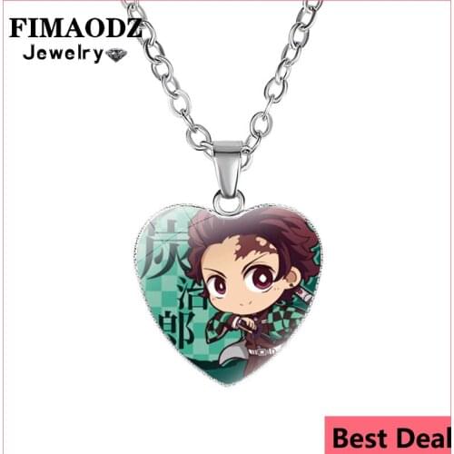 New Arrival Demon Slayer: Kimetsu no Yaiba Necklace Cute Anime Style Glass Gem Pendant with Two Ears for Women Jewelry Gifts