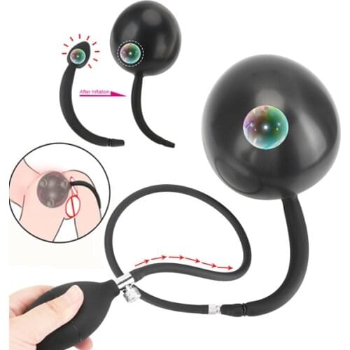 Huge Inflatable Anal Plug Separate Dildo Pump Prostate Massage Anal Dilator Built-In Steel Ball Dog Tail Butt Plug Anal Sex Toy