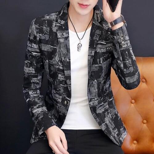 2021 Autumn Mens Clothing Casual Handsome Single Button blazer Youth Slim-Fit Trendy Printed blazer