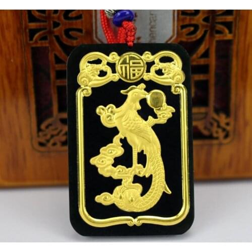 Trendy Design Natural Hetian Jade Women Rope Chain Necklace Black Green Pendant 24k Gold Phoenix Pendants Female Fine Jewelry