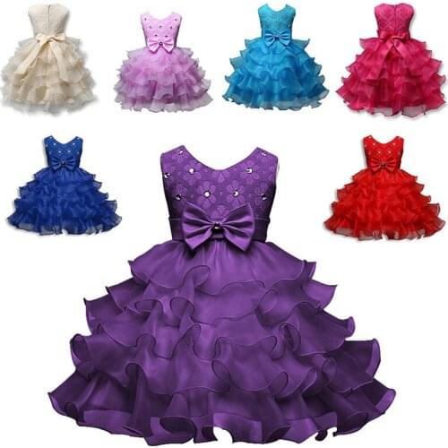 Baby girls princess dress clothing shine Beads bow-tie Lace baptism Birthday party Dresses For Girls kids vestido bebes fille