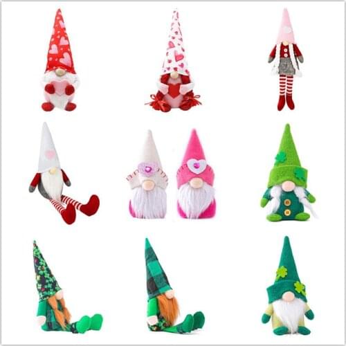 OOTDTY Valentines Day Patricks Day Tomte Green & Pink Scandinavian Gnome Nisse Plush Clover Holiday Ornaments Doll Decorations