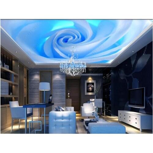 Custom ceiling wallpaper 3d zenith mural wallpaper for walls 3d Dreamy blue rose flower for living room ceiling mural decoration