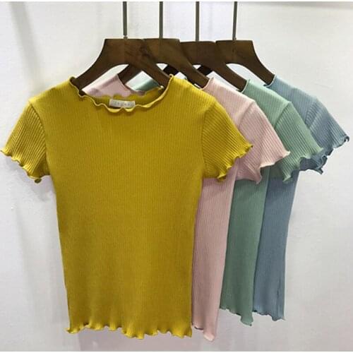 Casual Sports Female T-shirt Ruffled Fashion Breathable Yoga Soft short-sleeved Top Solid Color Daily Stretch T-shirt Female