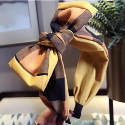 Black Plaids Side Bowknot Headband for Women Korean Hair Accessories Big Bow Hairband Girls Hair Hoop Adult Bow Head Band Turban
